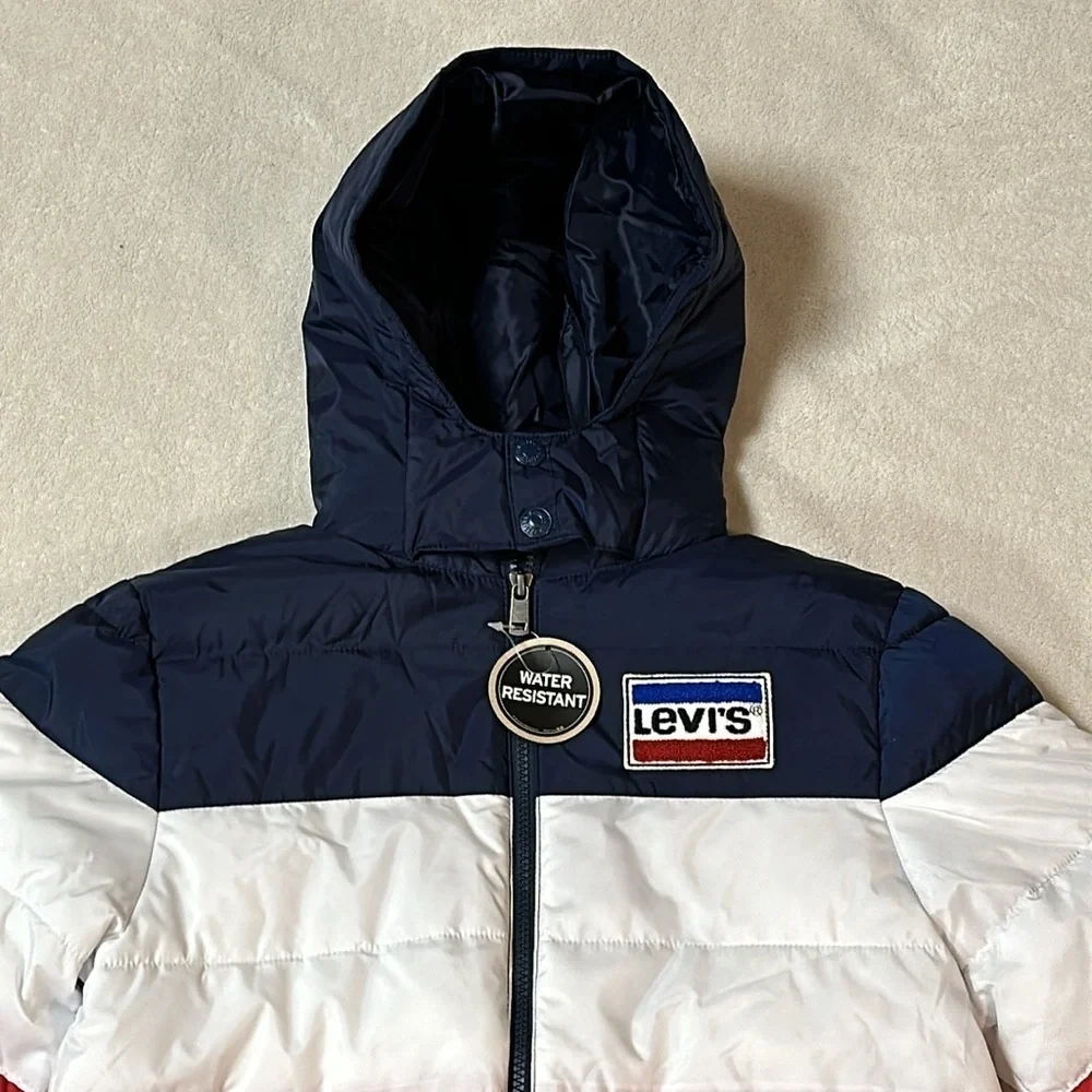Levi's hooded puffer coat boys M 10-12 yrs. NWT, Red, White & Blue, Warm